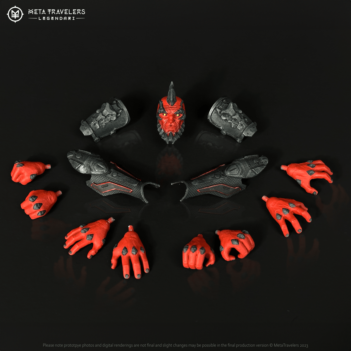 Legendari Crimson Enforcer accessories: wrist guards, shin guards and hands